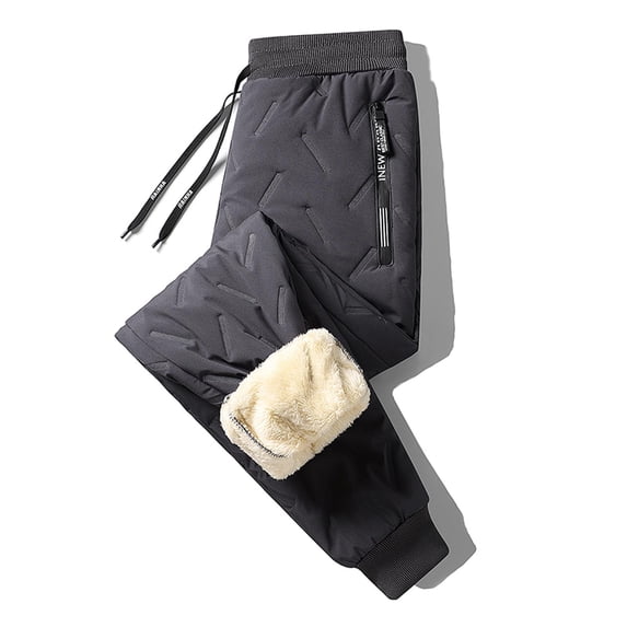 Kovlvoll Winter Fuzzy Pants for Men Drawstring High Waisted Sherpa Fleece Lined Thicken Warm Homewear Trousers with Zipper Pockets