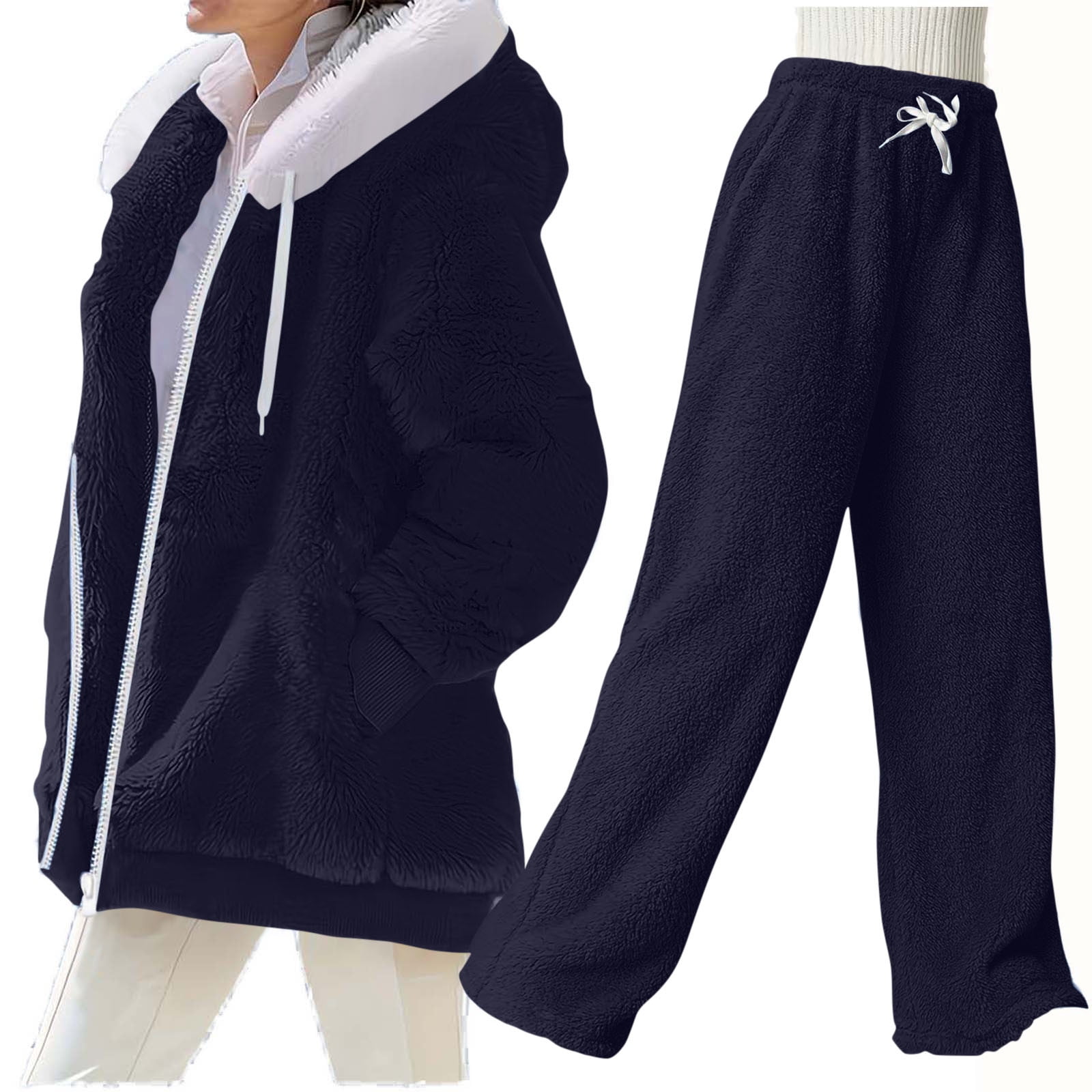 Zipper Top And Pants Casual Winter 2 Piece Set