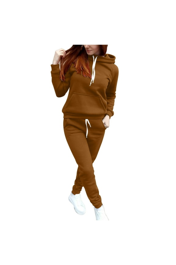 Women 2 Piece Sweatsuits Long Sleeve Pullover Sweatshirt Hoodies Cinch Bottom Sweatpants with Pockets Fall Workout Sets