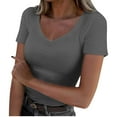 thumbnail image 1 of Kovlvoll Women Short Sleeve Tops Crewneck Ribbed Knit Stretchy Slim Fitted Shirts Summer 2025 Basic Tees, 1 of 5