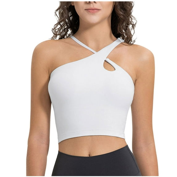 Kovlvoll Women Sports Bras for Women No Underwire Solid Color Removable Padded Irregular Sling Sport Tank Longline Bra