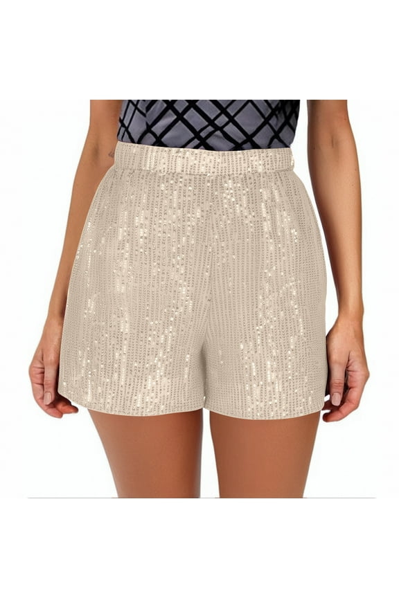 Women's Shorts Summer Dressy Casual Elastic High Waisted Wide Leg Solid Color Fashion Elegant Sequin Shorts