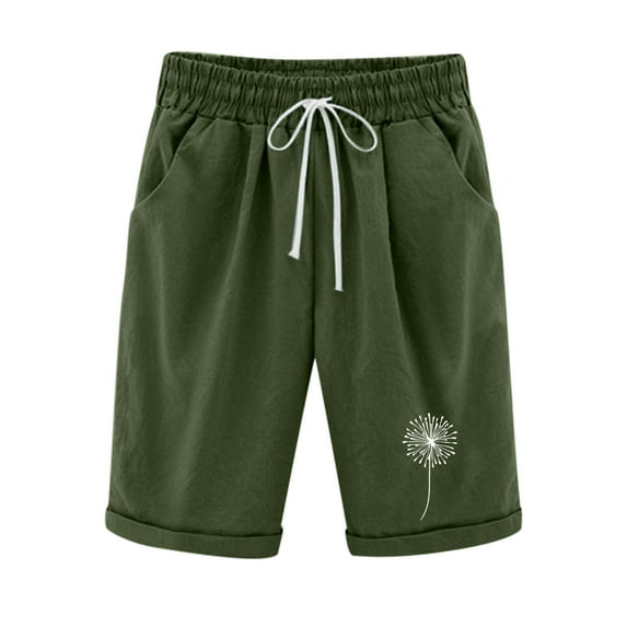 Kovlvoll Women's Shorts Summer Loose Lounge Printing Elastic Waist Drawstring Wide Leg Knee Shorts with Pockets