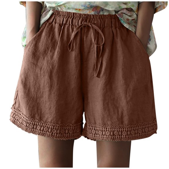 Kovlvoll Women's Summer Shorts High-Waisted Elastic Drawstring Loose Casual Wide-Leg Shorts with Pocket
