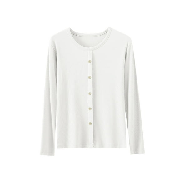 Kovlvoll Women's Tops Crewneck Long Sleeve Button down Shirts Cotton Comfy Casual Homewear Pajamas Top