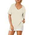 thumbnail image 1 of Kovlvoll Women's Tops Solid Color Casual Fashion Drawstring Hooded Short Sleeve V-Neck Oversized Pullover Top Shirts, 1 of 6