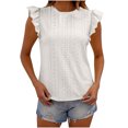 thumbnail image 1 of Kovlvoll Women's Tops Summer Eyelet Solid Color Crew Neck Ruffle Short Sleeve Loose Casual Top T-Shirt, 1 of 7