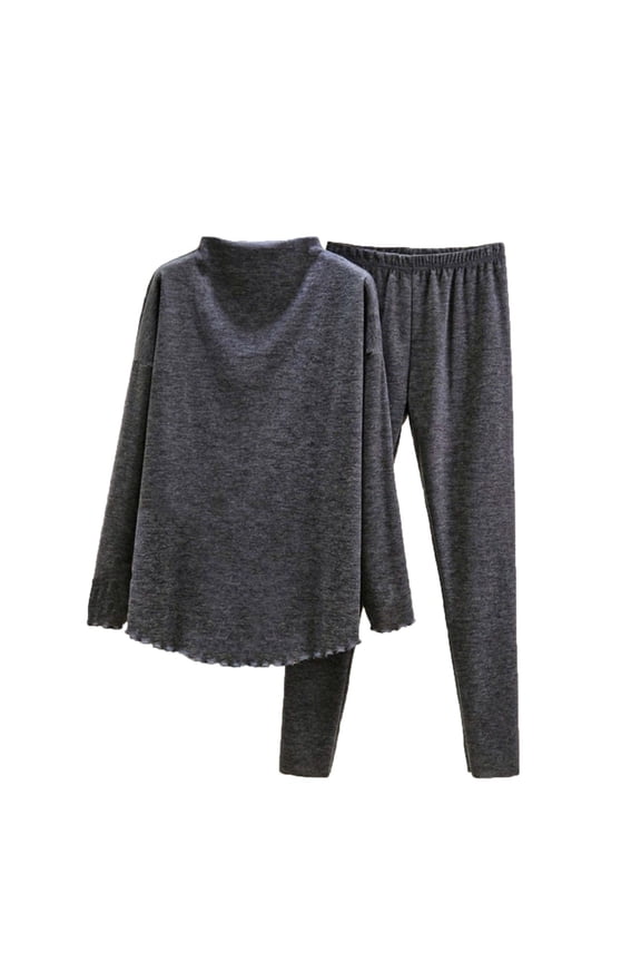 Womens 2 Piece Pajama Sets Long Sleeve Half-High Collar Shirts Trousers Winter Fleece Lined Thick Warm Comfy Homewear