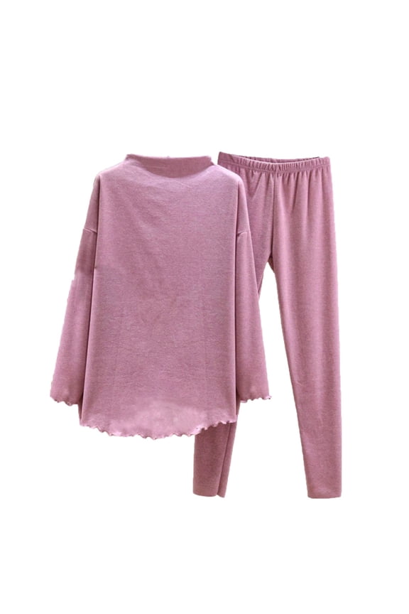 Womens 2 Piece Pajama Sets Long Sleeve Half-High Collar Shirts Trousers Winter Fleece Lined Thick Warm Comfy Homewear
