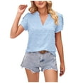 thumbnail image 1 of Kovlvoll Womens Blouses Dressy Casual V Neck Short Sleeve Shirts Summer Lightweight Loose Comfy Tops, 1 of 5