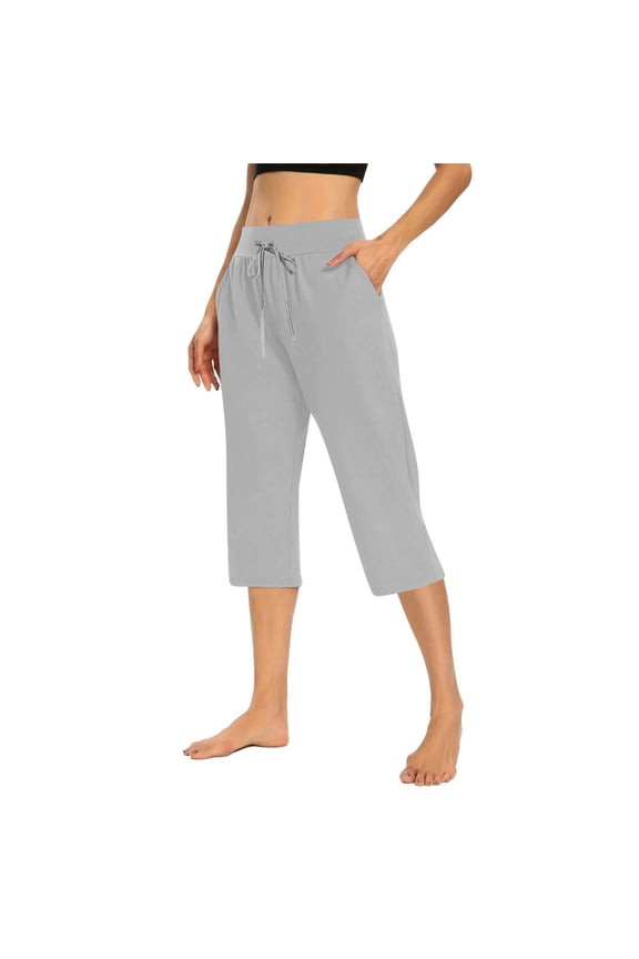 Womens Capri Pants Drawstring Elastic Waist Loose Casual Summer Workout Yoga Capris Pants with Pockets
