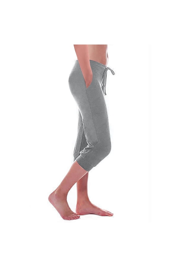 Womens Capri Pants Plus Size Low Waist Drawstring Cinch Bottom Stretch Summer Lounge Workout Yoga Trousers