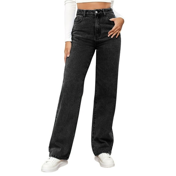 Kovlvoll Womens Jeans Wide Leg Pants Casual Solid Color High Waisted Fashion Denim Trousers with Pockets