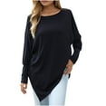 thumbnail image 1 of Kovlvoll Womens Long Sleeve Shirts Crewneck Loose Casual Asymmetrical Hem Shirt Fall Lightweight Thin Comfy Tunic Tops, 1 of 6
