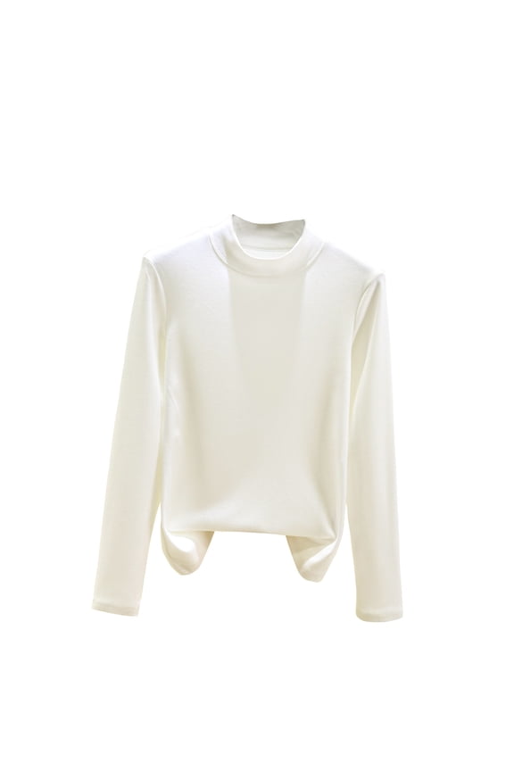 Womens Long Sleeve Shirts Half High Neck Fleece Lined Thick Warm Basic Layer T-Shirt Comfy Homewear Tops