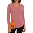 thumbnail image 1 of Kovlvoll Womens Long Sleeve Shirts V Neck Fleece Lined Thermal Warm Top Winter Base Layer Tee Homewear Undershirts, 1 of 6
