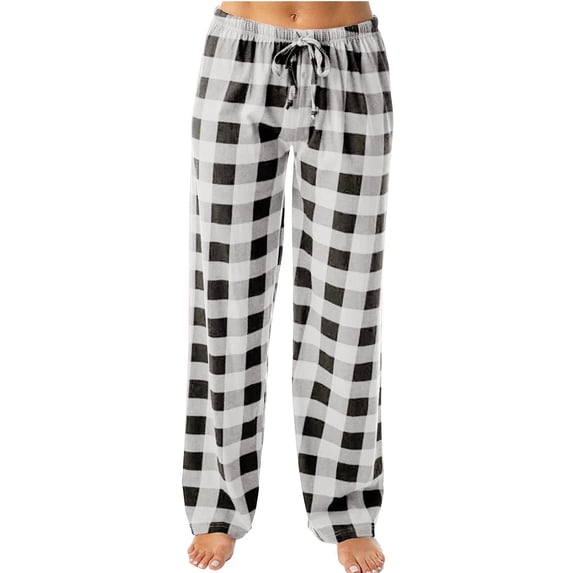 Kovlvoll Womens Pajama Pants Plaid Elastic Drawstring Waisted Wide Leg Pant Loose Casual Homewear Sleepwear Trousers