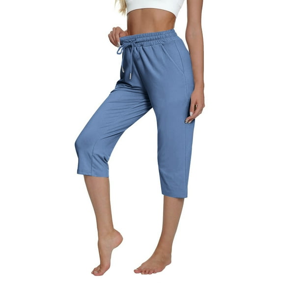 Kovlvoll Womens Plus Size Pants Elastic Drawstring High Waist Capris Pant Summer Casual Workout Trousers with Pockets