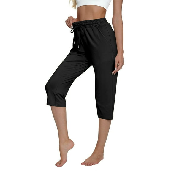 Kovlvoll Womens Plus Size Pants Elastic Drawstring High Waist Capris Pant Summer Casual Workout Trousers with Pockets