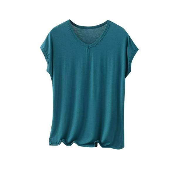 Kovlvoll Womens Plus Size Tops V Neck Short Sleeve Shirts Summer Lightweight Comfy Loungewear Pajamas Top