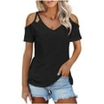 thumbnail image 1 of Kovlvoll Womens Plus Size Tops off Shoulder Short Sleeve V Neck Eyelet Shirts Summer Casual Comfy Tees Top, 1 of 6