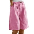 thumbnail image 1 of Kovlvoll Womens Shorts Summer Plus Size Cotton Linen Comfy Elastic Waist Buttons Casual Half Pants with Pockets, 1 of 7