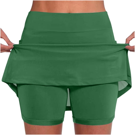 Kovlvoll Womens Shorts Summer Plus Size Elastic High Waist Athletic 2 in 1 Workout Sports Bottom Skirt Shorts