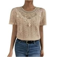 thumbnail image 1 of Kovlvoll Womens Summer Short Sleeve Tops Lace Patchwork Crew Neck T-Shirt Summer Eyelet Casual Comfy Blouse, 1 of 7