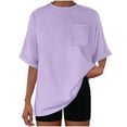 thumbnail image 1 of Kovlvoll Womens Summer Tops Crew Neck Short Sleeve Basic Shirts Solid Color Loose Casual Comfy Base Tees Top with Pockets, 1 of 7