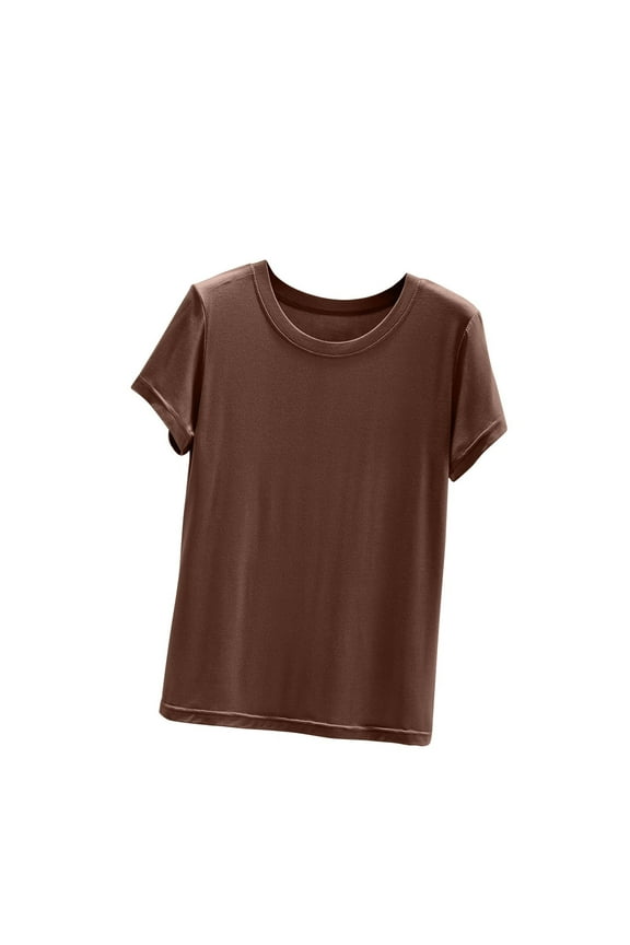 Womens Summer Tops Solid Color Crewneck Short Sleeved Base Shirts Thin Lightweight T-Shirt Pajamas Top