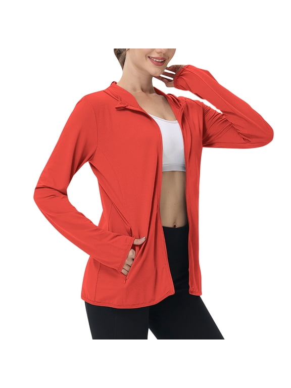 Womens Sunproof Jacket Zip up Long Sleeve Hooded Loose Casual Lightweight Outdoor Athletic Jackets Tops with Pockets