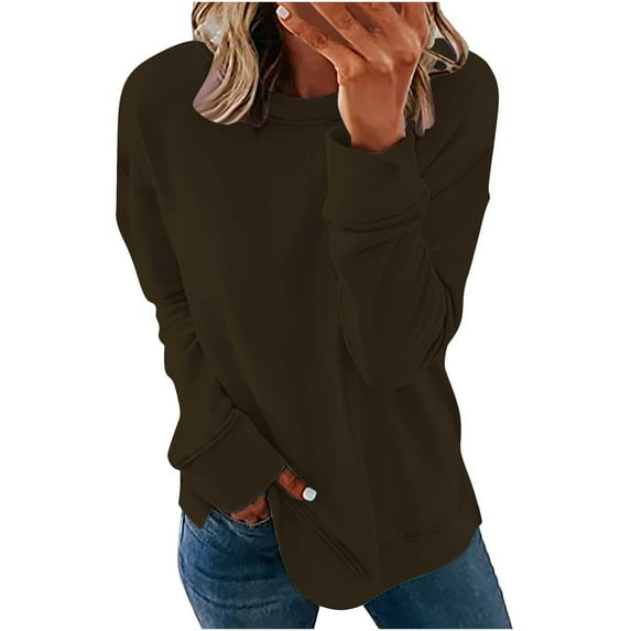Kovlvoll Womens Sweatshirts Plus Size Crew Neck Long Sleeve Solid Color Loose Casual Pullover Tops