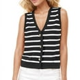 thumbnail image 1 of Kovlvoll Womens Tops Casual Sleeveless Loose Cardigan Button up Striped V-Neck Sweater Vests Top, 1 of 6