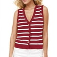 thumbnail image 1 of Kovlvoll Womens Tops Casual Sleeveless Loose Cardigan Button up Striped V-Neck Sweater Vests Top, 1 of 6