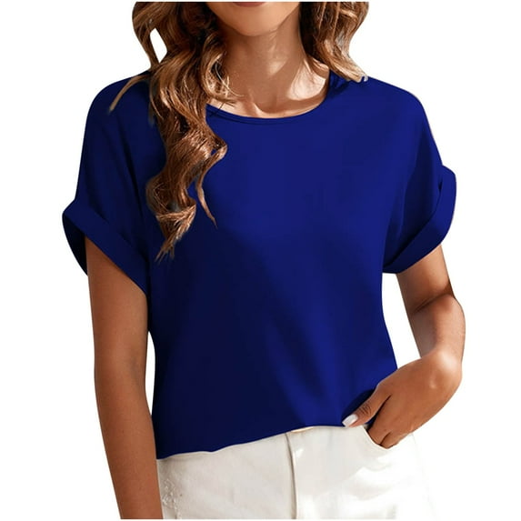 Kovlvoll Womens Tops Crew Neck Short Sleeve T-Shirts Solid Color Loose Dressy Casual Blouses Tunic Top