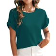 thumbnail image 1 of Kovlvoll Womens Tops Crew Neck Short Sleeve T-Shirts Solid Color Loose Dressy Casual Blouses Tunic Top, 1 of 5