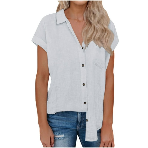 Kovlvoll Womens Tops Short Sleeve Button down Shirts Summer Casual Comfy Solid Color Shirts