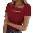 thumbnail image 1 of Kovlvoll Womens Tops Short Sleeve Cutout Neck Ribbed Slim Fitting Comfy Shirts Fashion Basic Tees Going out Top, 1 of 7