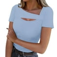 thumbnail image 1 of Kovlvoll Womens Tops Short Sleeve Cutout Neck Ribbed Slim Fitting Comfy Shirts Fashion Basic Tees Going out Top, 1 of 7