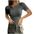 thumbnail image 1 of Kovlvoll Womens Tops Summer Button V Neck Short Sleeve Casual Ribbed Solid Color Stretch Slim Fitting Going out Top, 1 of 6