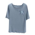 thumbnail image 1 of Kovlvoll Womens Tops Summer Crewneck Short Sleeve Shirts Casual Lightweight Thin Comfy Loungewear Base Shirt Pajama Top, 1 of 3
