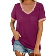 thumbnail image 1 of Kovlvoll Womens Tops V Neck Loose Short Sleeve T-Shirts Summer Casual Solid Color Basic Tees Top with Pockets, 1 of 7