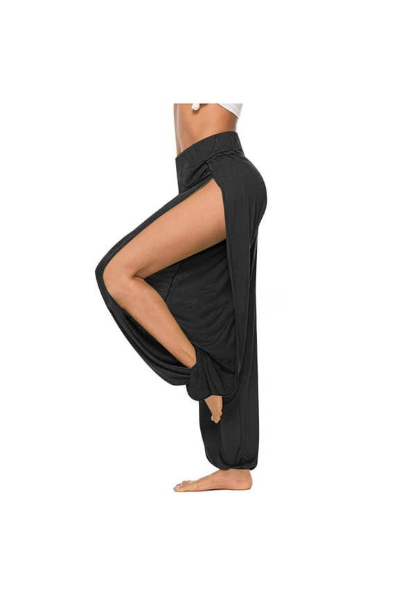 Womens Yoga Pants Elastic Waist Cinch Bottom Side Split Loose Casual Soft Comfy Sports Yoga Trousers