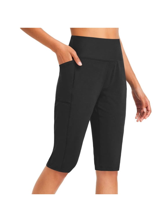 Yoga Pants with Pockets for Women Elastic High Waisted Summer Casual Athletic Workout Gym Half Pant