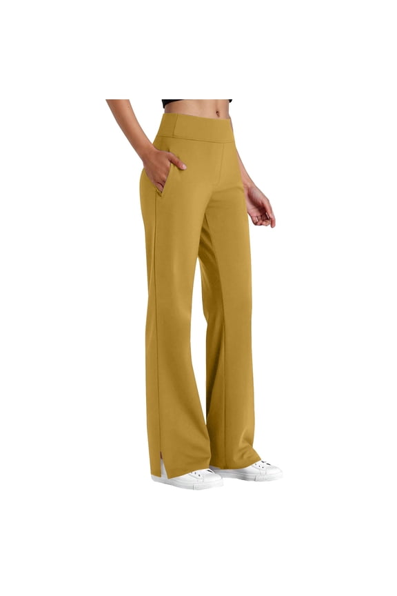 Yoga Pants with Pockets for Women Elastic High Waisted Wide Leg Side Split Loose Casual Athletic Gym Trousers