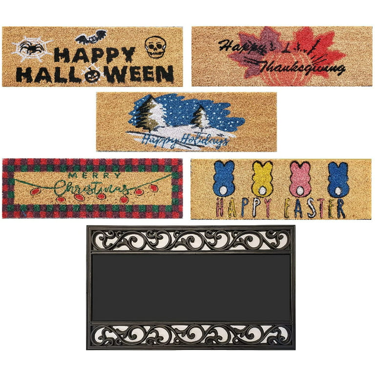 Kovot Holiday's Interchangeable Doormat, Includes 5 Interchanging Welcome Mats Made from Natural Coir & 1 Rubber Tray - 30 inch x 18 inch