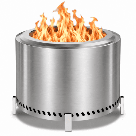 Kovryx 20" Smokeless Fire Pit with Stand, Stainless Steel Wood Burning Stove, Removable Ash Pan for Backyard Patio Garden BBQ, Silver