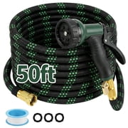 Kovryx 50ft Garden Hose Flexible Non-Expandable, Anti-Kink, Lightweight, 10-Pattern Spray Nozzle, 3/4" Aluminum Fittings