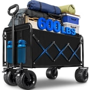 Kovryx Collapsible Wagon Cart, 600lbs Heavy Duty Large Utility Garden Wagon with All-Terrain Tank Wheels, Black