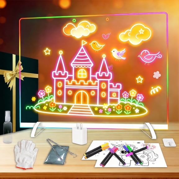 Kovryx 16" LED Light Up Drawing Board with 10 Lighting Modes,8 Markers,Light up Drawing Board for Boys Girls